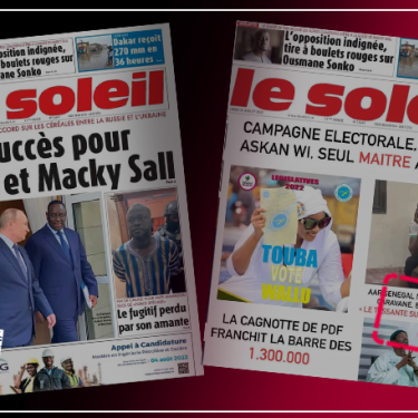 Les unes du Quotidien et du Soleil : à gauche, les vraies unes, à droite, les unes détournées.